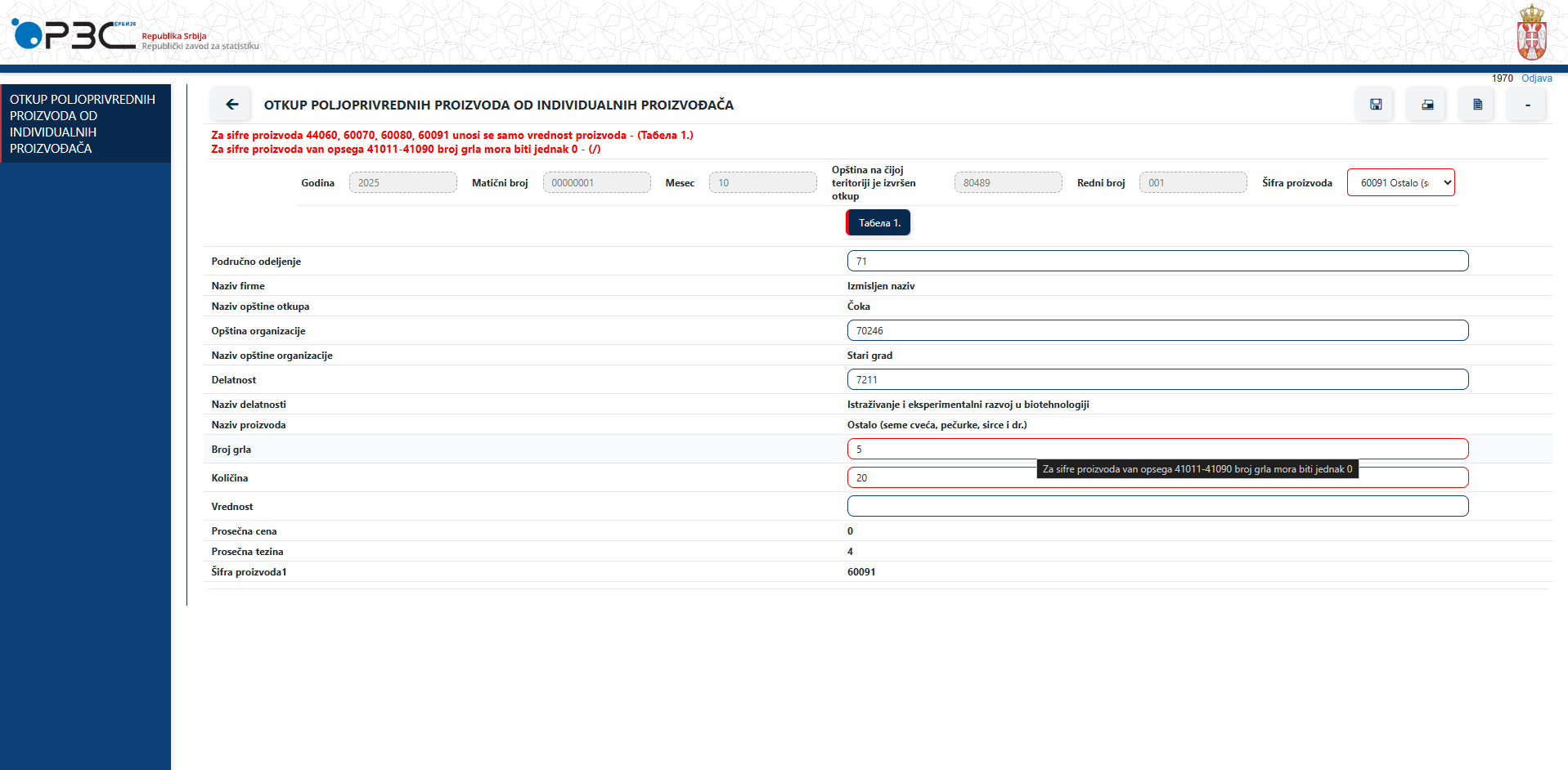 IST form showing highlighted fields with validation errors (simulated CAWI form)